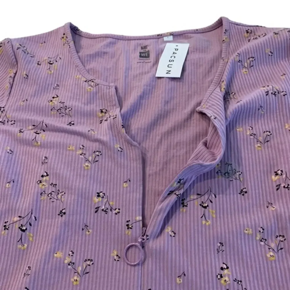 Me‎ too we lilac zip front cropped light sweater with floral flowers size large - Picture 6 of 8